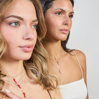 Collana argento dorato con centrale corno smaltato pendente
