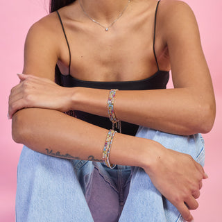 Bracciale argento dorato tennis e zirconi multicolor rainbow mm 3,0