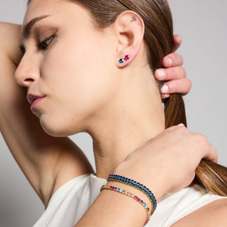 Bracciale argento rosato tennis e zirconi multicolor rainbow mm 3,0