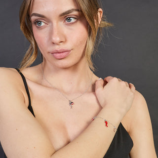 Collana argento rodiato con centrale corno e coccinella smaltata pendenti