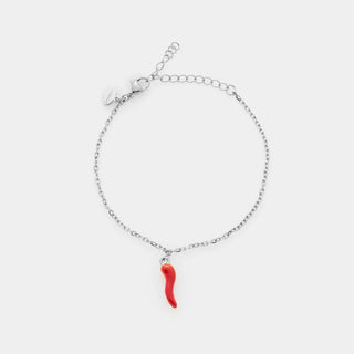 BRACCIALE ROLO' FINO CON CORNO ROSSO IN ACCIAIO