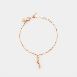Bracciale acciaio rosato maglia rolò fina con corno acciaio rosato centrale pendente
