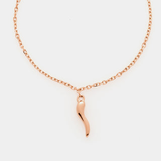 Bracciale acciaio rosato maglia rolò fina con corno acciaio rosato centrale pendente
