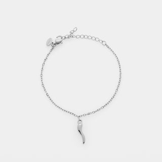 Bracciale acciaio maglia rolò fina con corno acciaio centrale pendente