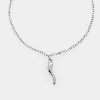 Bracciale acciaio maglia rolò fina con corno acciaio centrale pendente