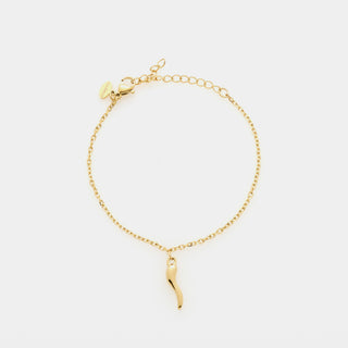 Bracciale acciaio dorato maglia rolò fina con corno acciaio dorato centrale pendente