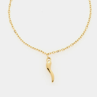 Bracciale acciaio dorato maglia rolò fina con corno acciaio dorato centrale pendente