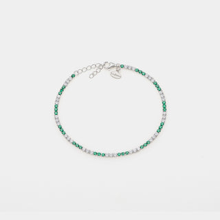 Bracciale argento rodiato tennis e zirconi verdi e bianchi mm 2,0