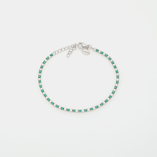 Bracciale argento rodiato tennis e zirconi verdi e bianchi mm 2,0