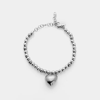 Bracciale acciaio sfere lucide con centrale cuore bombato lucido pendente