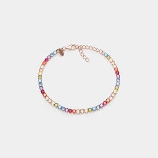 Bracciale argento rosato tennis e zirconi multicolor rainbow mm 3,0