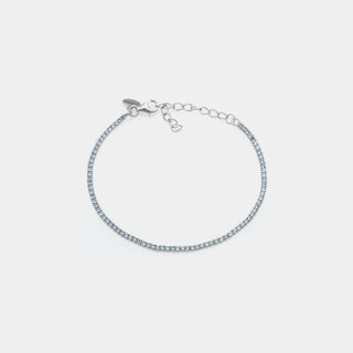 Bracciale argento rodiato tennis e zirconi celeste chiaro mm 1,5