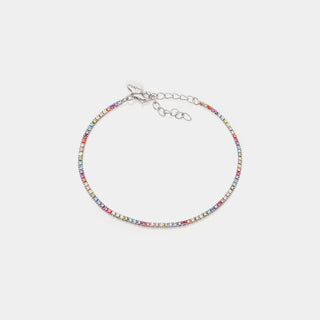 Bracciale argento rodiato tennis e zirconi multicolor rainbow mm 1,5