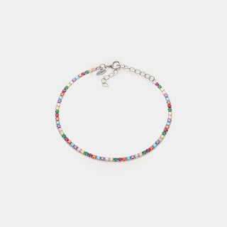 Bracciale argento rodiato tennis e zirconi multicolor rainbow mm 2,0