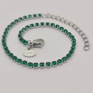 BRACCIALE ACCIAIO TENNIS E ZIRCONI VERDI MM 2,50