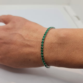 BRACCIALE ACCIAIO TENNIS E ZIRCONI VERDI MM 3,00