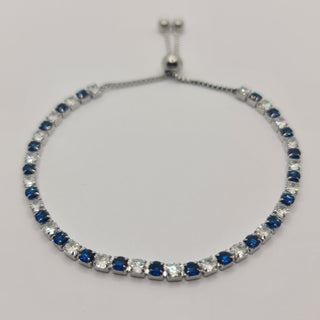BRACCIALE ACCIAIO TENNIS E ZIRCONI BIANCHI E BLU MM 3,00 CHIUSURA A SCORRERE