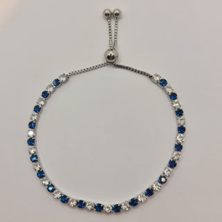 BRACCIALE ACCIAIO TENNIS E ZIRCONI BIANCHI E BLU MM 3,00 CHIUSURA A SCORRERE