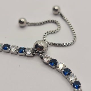 BRACCIALE ACCIAIO TENNIS E ZIRCONI BIANCHI E BLU MM 3,00 CHIUSURA A SCORRERE