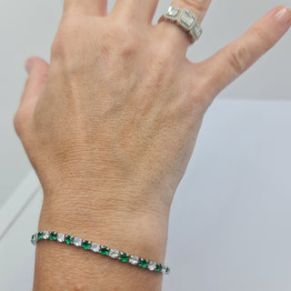 BRACCIALE ACCIAIO TENNIS E ZIRCONI BIANCHI E VERDI MM 3,00 CHIUSURA A SCORRERE