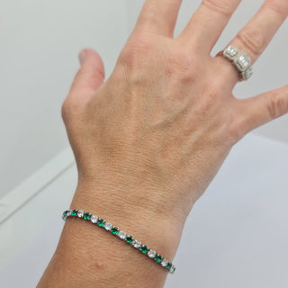 BRACCIALE ACCIAIO TENNIS E ZIRCONI BIANCHI E VERDI MM 3,00 CHIUSURA A SCORRERE