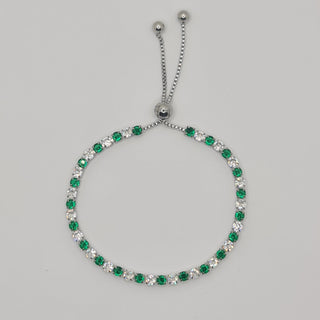 BRACCIALE ACCIAIO TENNIS E ZIRCONI BIANCHI E VERDI MM 3,00 CHIUSURA A SCORRERE
