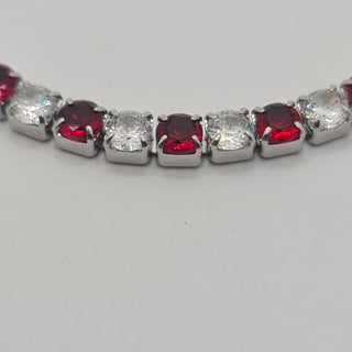 BRACCIALE ACCIAIO TENNIS E ZIRCONI BIANCHI E ROSSI MM 3,00 CHIUSURA A SCORRERE