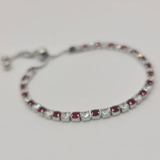 BRACCIALE ACCIAIO TENNIS E ZIRCONI BIANCHI E ROSSI MM 3,00 CHIUSURA A SCORRERE