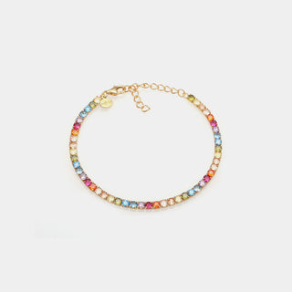 Bracciale argento dorato tennis e zirconi multicolor rainbow mm 3,0