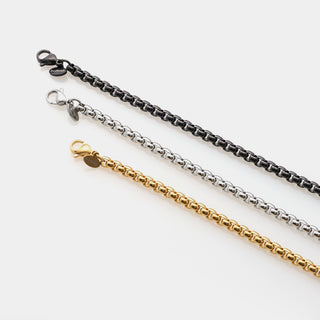 Bracciale acciaio maglia veneta stondata sezione media 4 mm lunghezza 18 cm + 3 allungo
