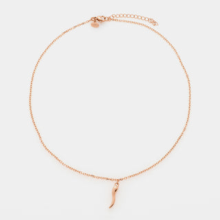 Collana acciaio rosata maglia rolò fina con corno acciaio rosato centrale pendente