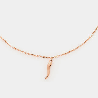 Collana acciaio rosata maglia rolò fina con corno acciaio smaltato rosso centrale pendente