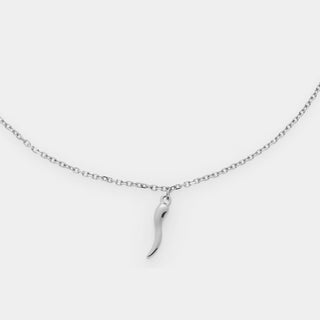 Collana acciaio maglia rolò fina con corno acciaio centrale pendente