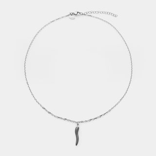 Collana acciaio maglia rolò fina con corno acciaio centrale pendente