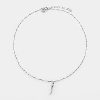Collana acciaio maglia rolò fina con corno acciaio centrale pendente