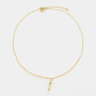 Collana acciaio dorata maglia rolò fina con corno acciaio dorato centrale pendente