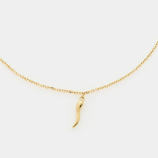 Collana acciaio dorata maglia rolò fina con corno acciaio dorato centrale pendente