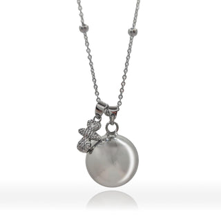 Collana chiama angeli in acciaio cm 100 con sfera con sonaglio lucida a specchio cm 2,5 e ciuccio