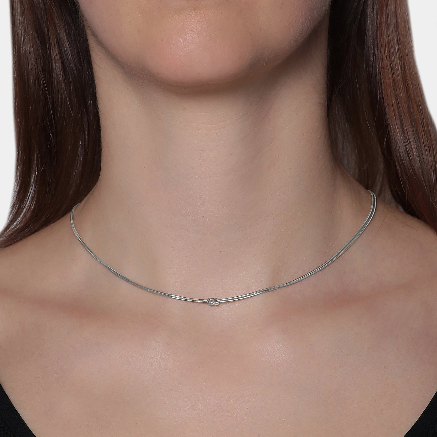 Collana CHOKER maglia CODA DI TOPO DOPPIA con NODO centrale in argento rodiato ref. LC180