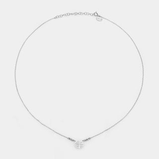 Collana argento rodiato con centrale albero della vita traforato rotondo e 3 sfere sfaccettate ai lati