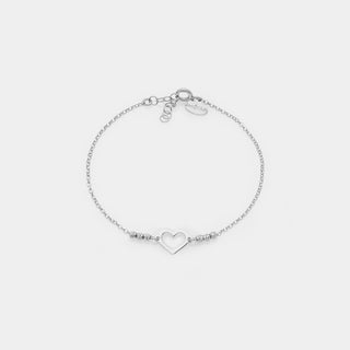 Bracciale argento rodiato con sfere sfaccettate e cuore centrale