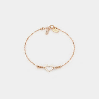 Bracciale argento rosato con sfere sfaccettate e cuore centrale