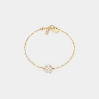 Bracciale argento dorato con centrale quadrifoglio con petali a cuore traforato