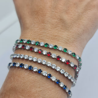 BRACCIALE ACCIAIO TENNIS E ZIRCONI BIANCHI E BLU MM 3,00 CHIUSURA A SCORRERE